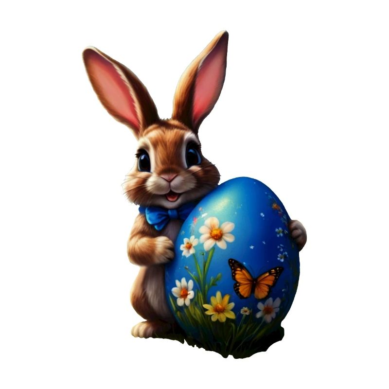 Little Easter Bunny with Blue Easter Egg