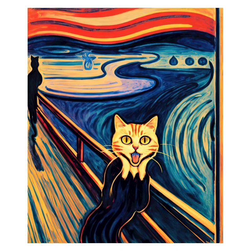 Impressionniste Chat Drôle Criant Impressionnisme