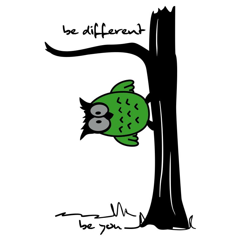 Eule auf Baum "be different, be you"