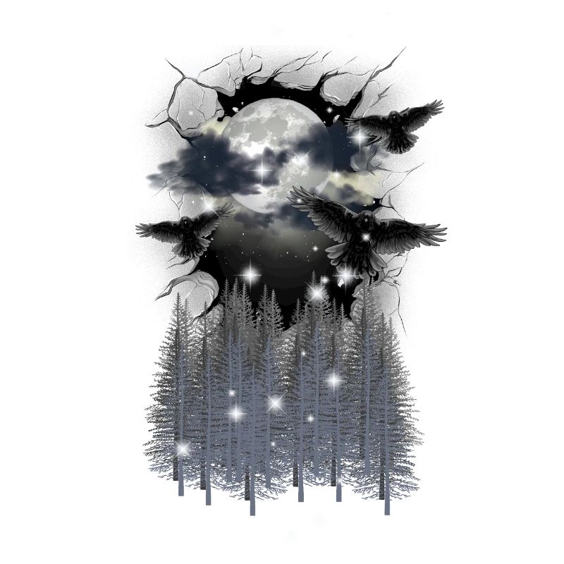 Halloween Forest Crows Ravens Mystical Moon