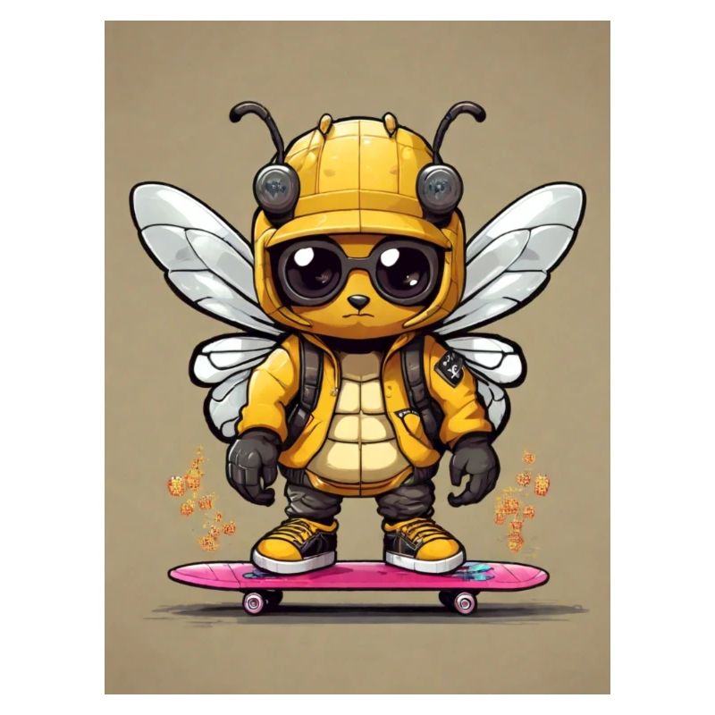 Comic Biene auf Skateboard