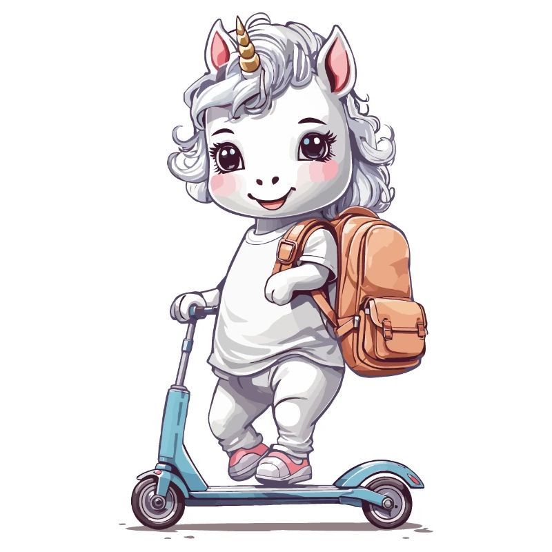 Einhorn Schüler Schulkind mit Roller Schule Design