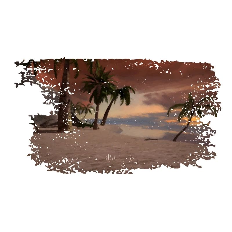 Digital drawing beach with palm trees