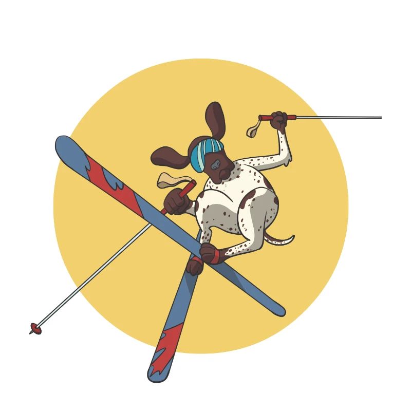 German Shorthaired Pointer dog skiing on skis