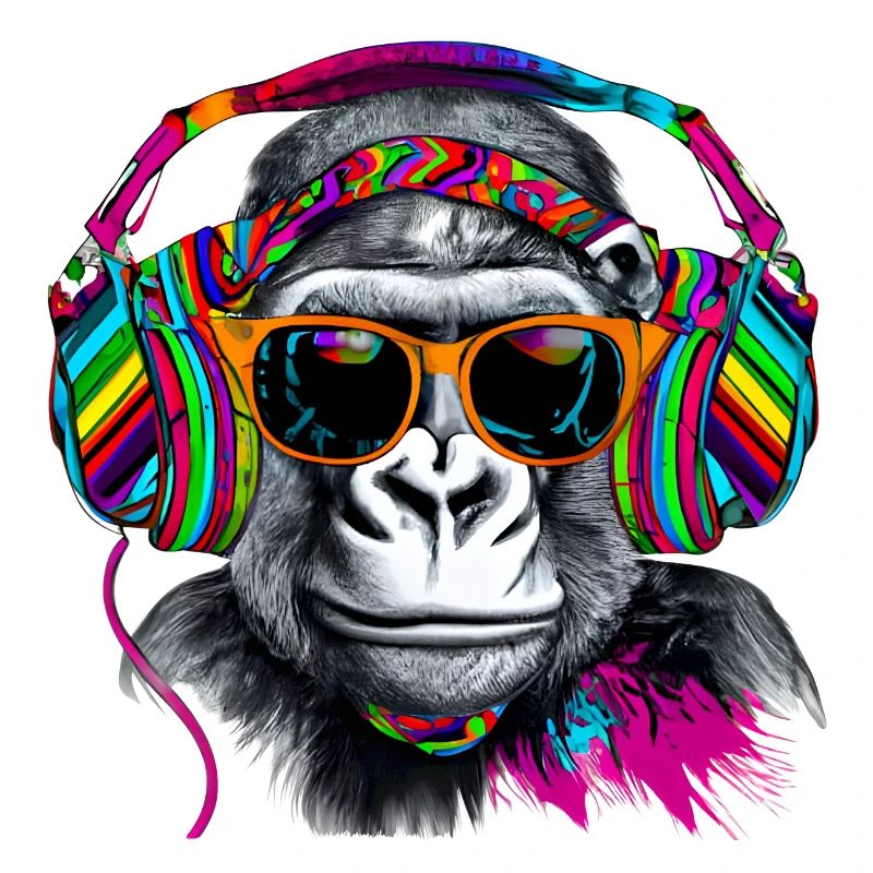 Singe accroche-regard avec écouteurs et lunettes de soleil