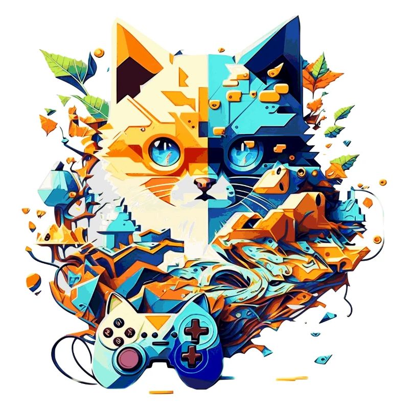 Cat as a gamer for video games with controller