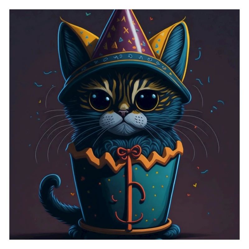Katze mit Geburtstagshut
