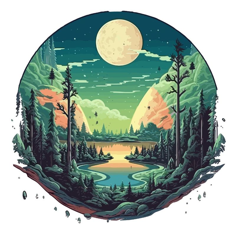 Surreal forest scenery at night