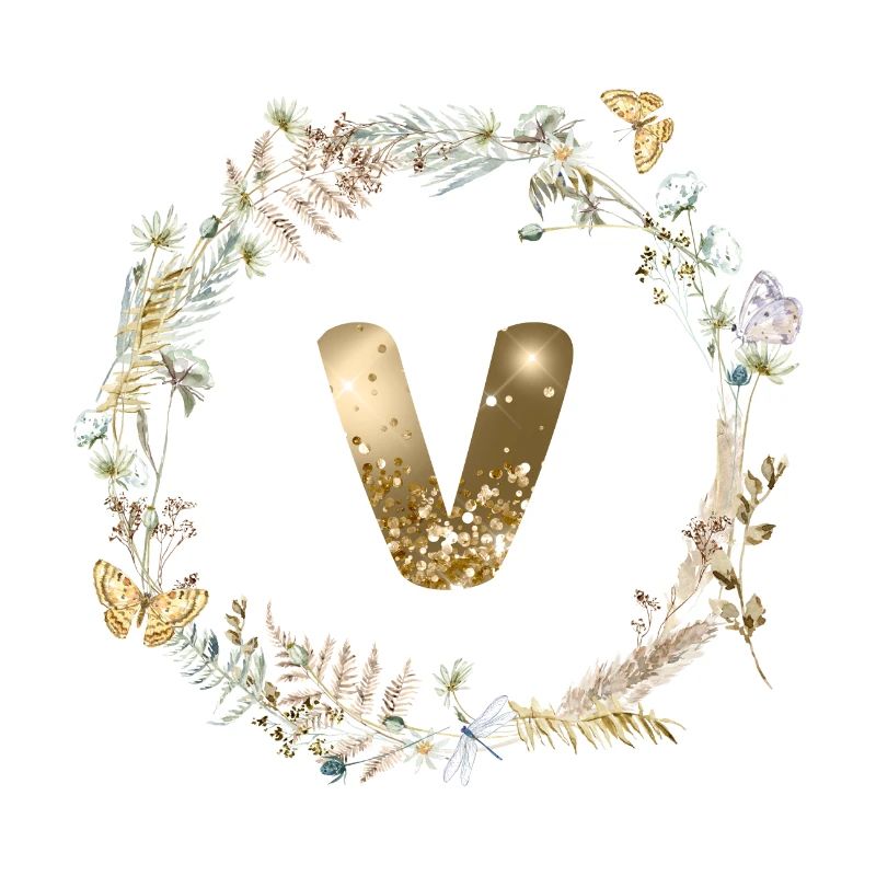 V Monogram Glitter Boho Wreath
