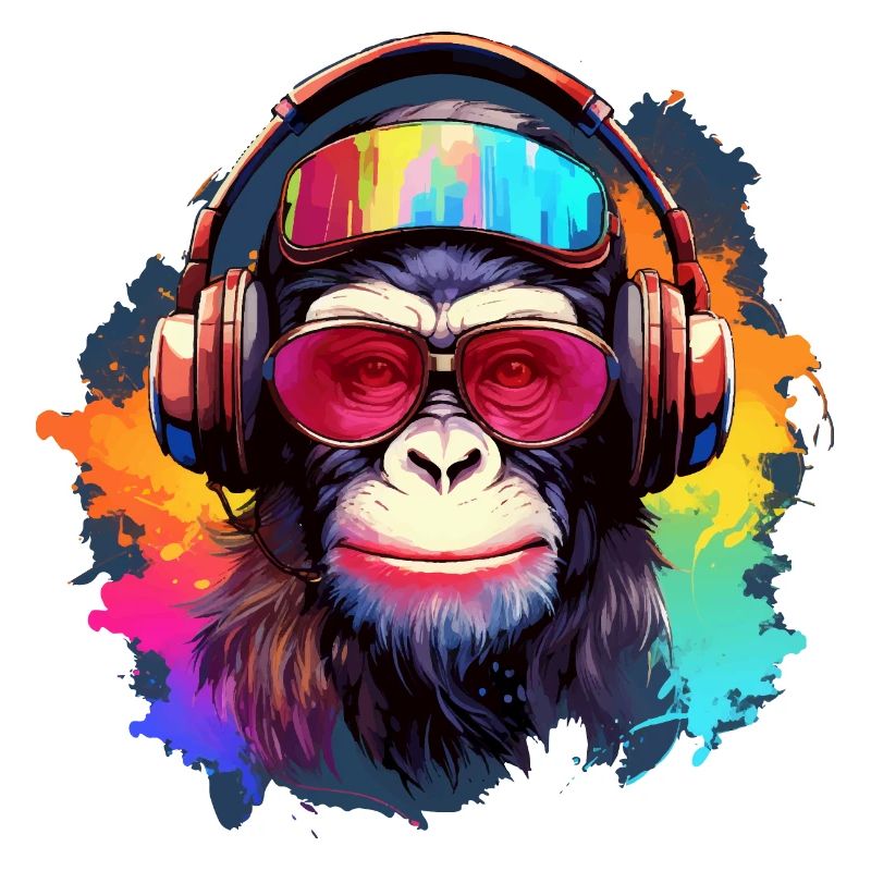 Cooler Affe mit Kopfhörer & Sonnenbrille
