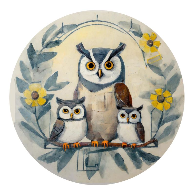 Mutter Eule mit ihren drei Kleinen