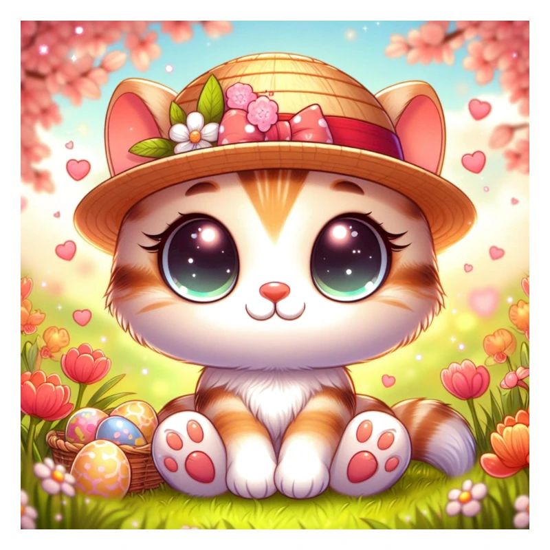 Chaton mignon au printemps avec chapeau de fleur