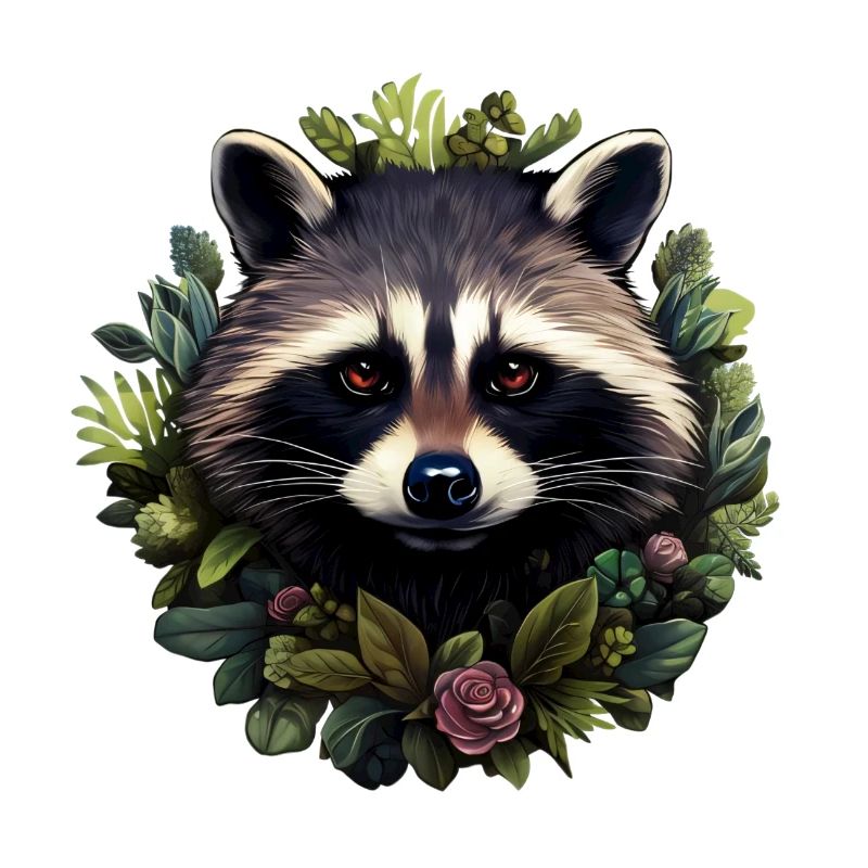 Raton laveur avec des fleurs