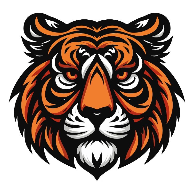 Ein grimmiges Tiger-Maskottchen entblößt seine mächtigen Reißzähne. Oder