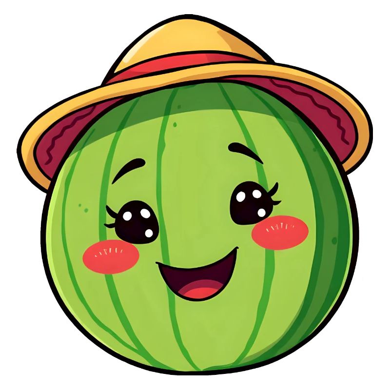 Pastèque souriante avec chapeau de soleil - Bande dessinée originale