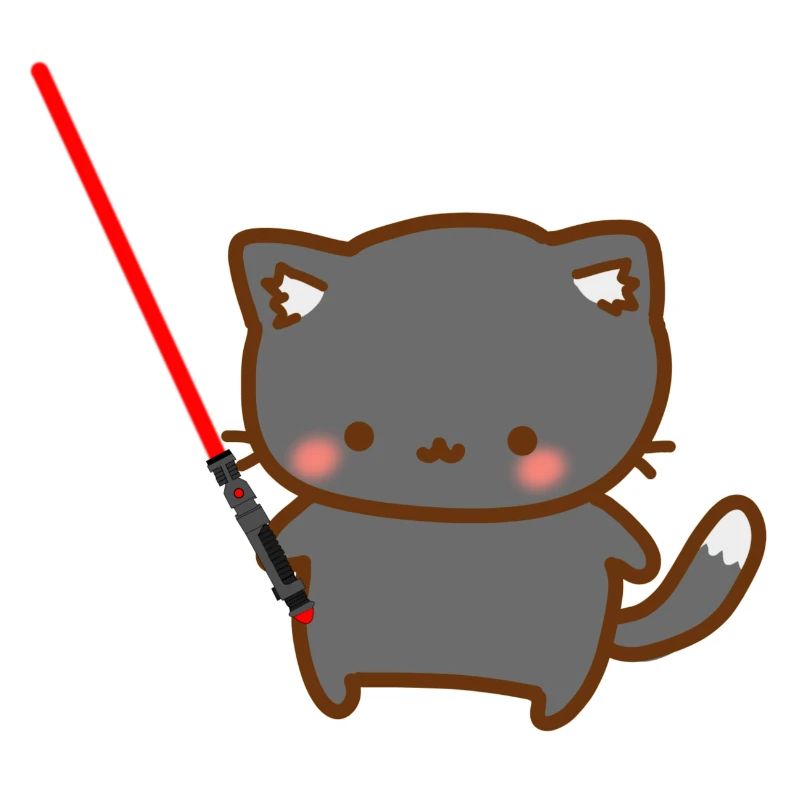 Süße Katze mit einem roten Lichtschwertern