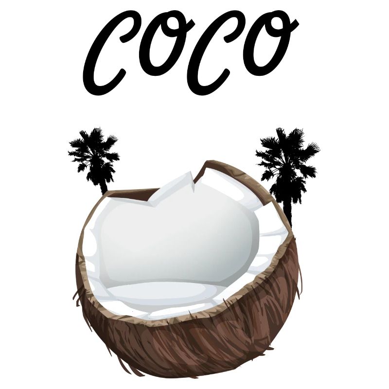 Noix de coco avec inscription Coco et palmiers