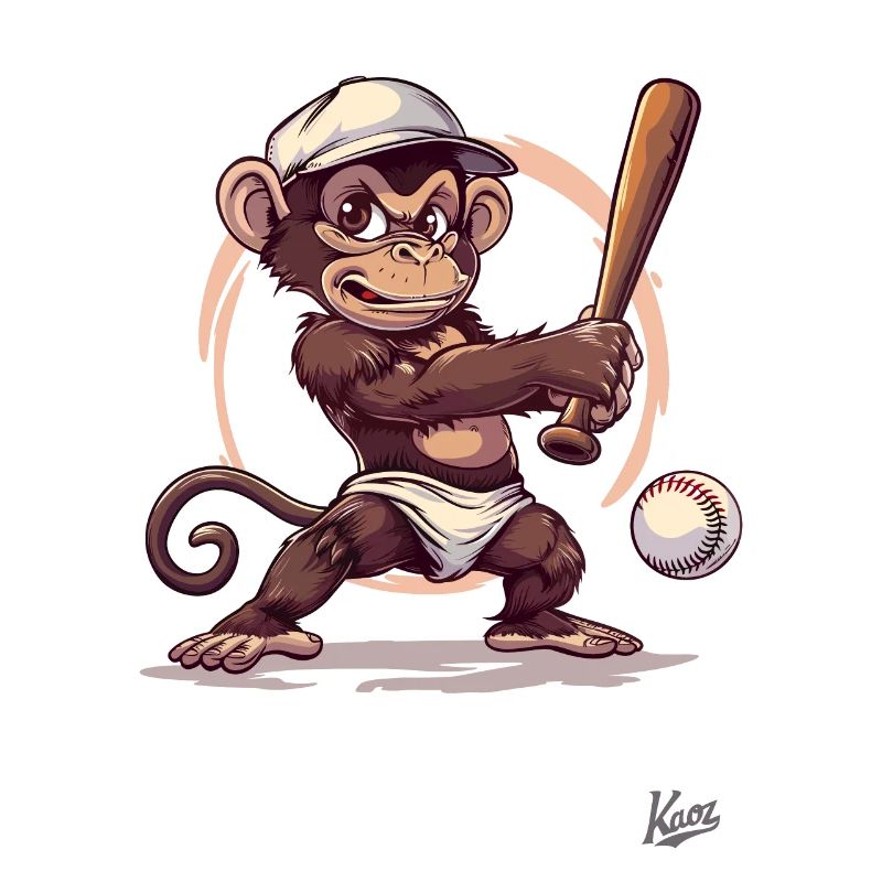 Baseball-Spieler mit Schläger: Baby-Äffchen