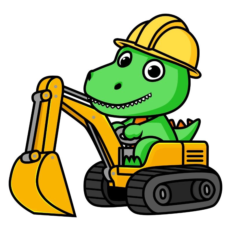 Dino Dinosaur Excavator Construction Site Construction Worker