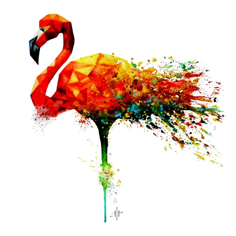 Watercolor Flamingo left