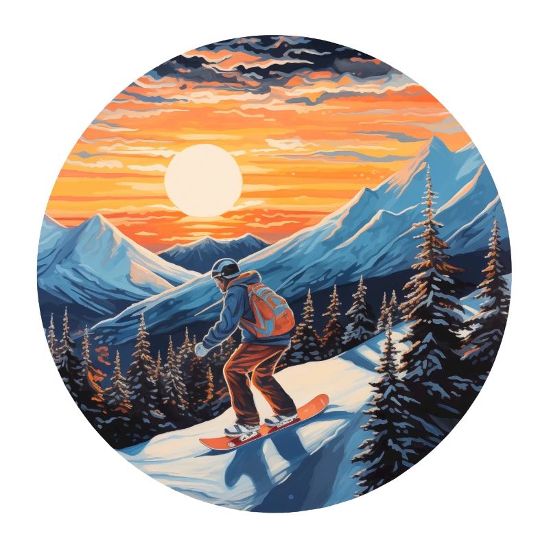 Snowboarder au coucher du soleil