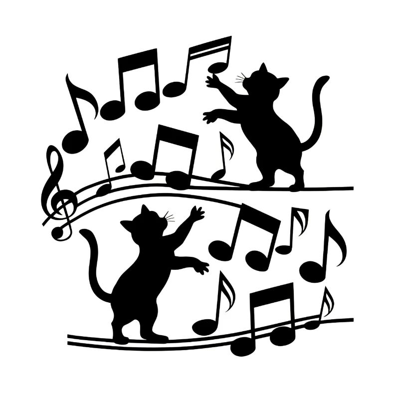 Black cats pattern playing with musical note