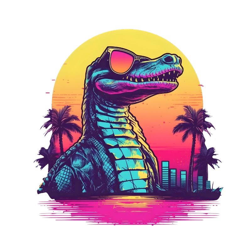 Synthwave crocodile sunset