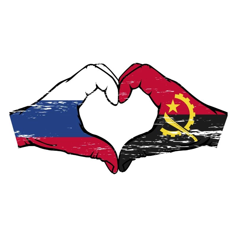 Russie Angola Drapeau Mains Coeur Forme Utilisé