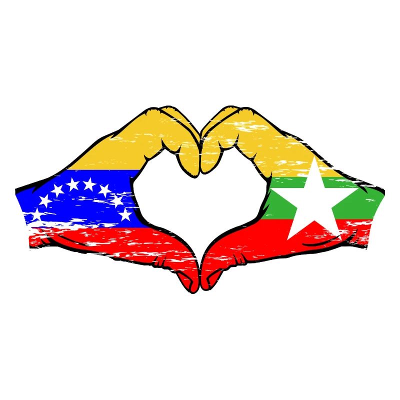 Venezuela Myanmar drapeau mains forme de coeur utilisé