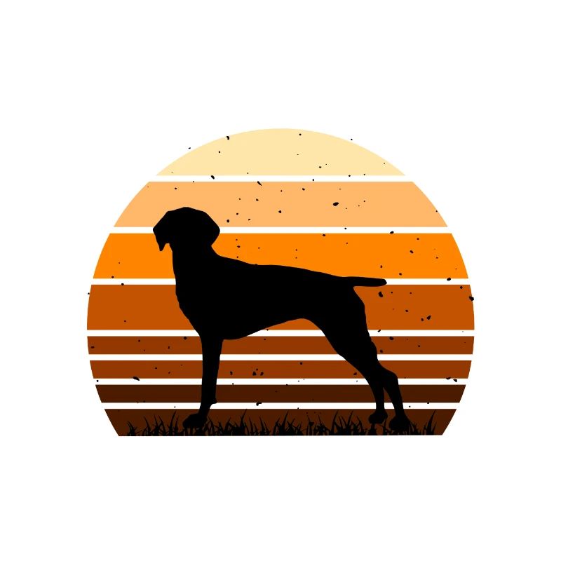 Old Danish Pointer Dog Silhouette Retro Sunset