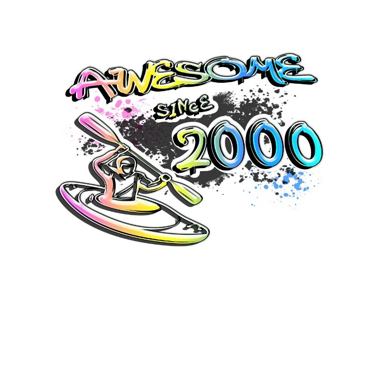 Awesome since 2000. Kajak, Kajakfahrer. Graffiti