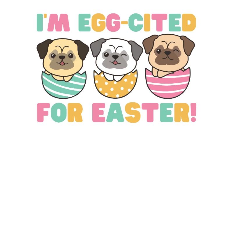 cute dogs at Easter with Easter eggs pug
