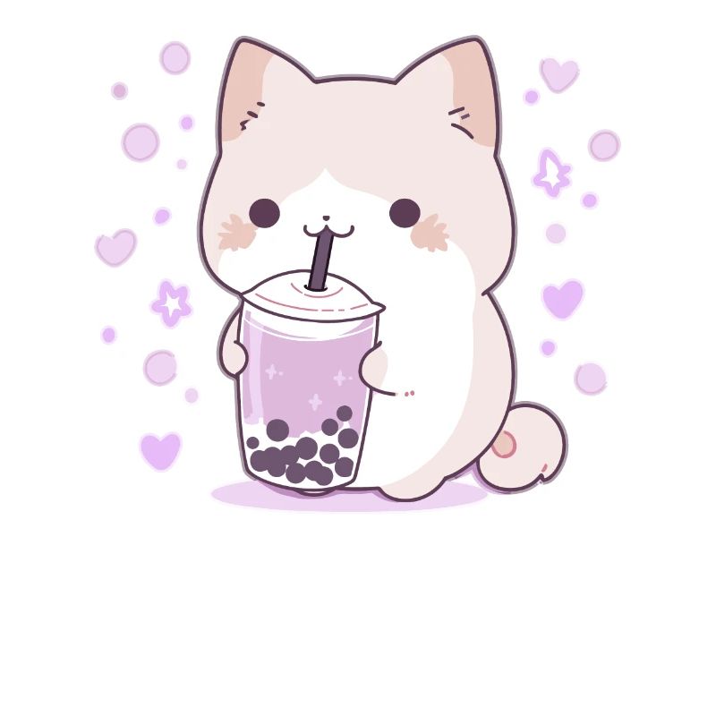 Kawaii Cat Drinks Boba Bubble Tea Chibi