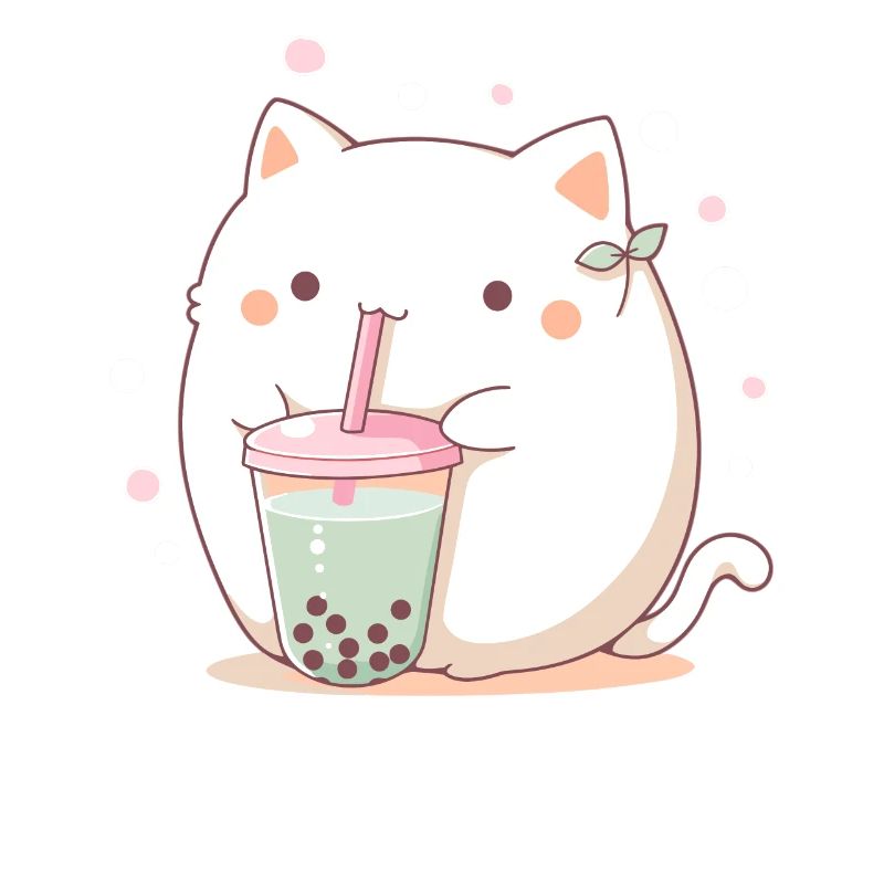 Kawaii Cat Drinks Boba Bubble Tea Chibi