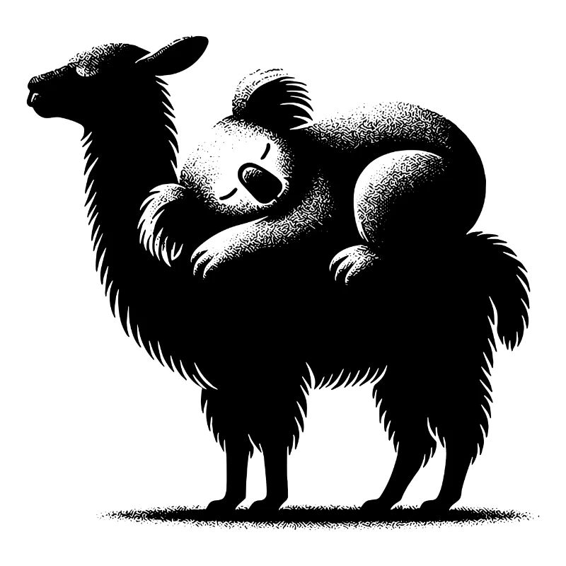 Cuddly llama with chilling koala on his back