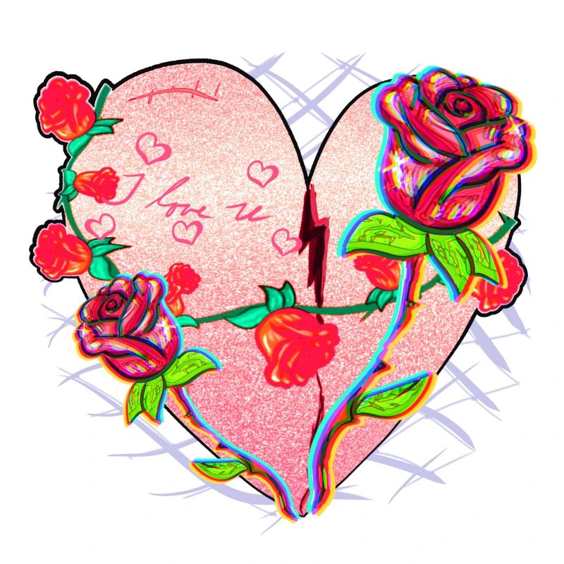 Heart Shape Symbol Pattern Roses Flowers Glitter Red