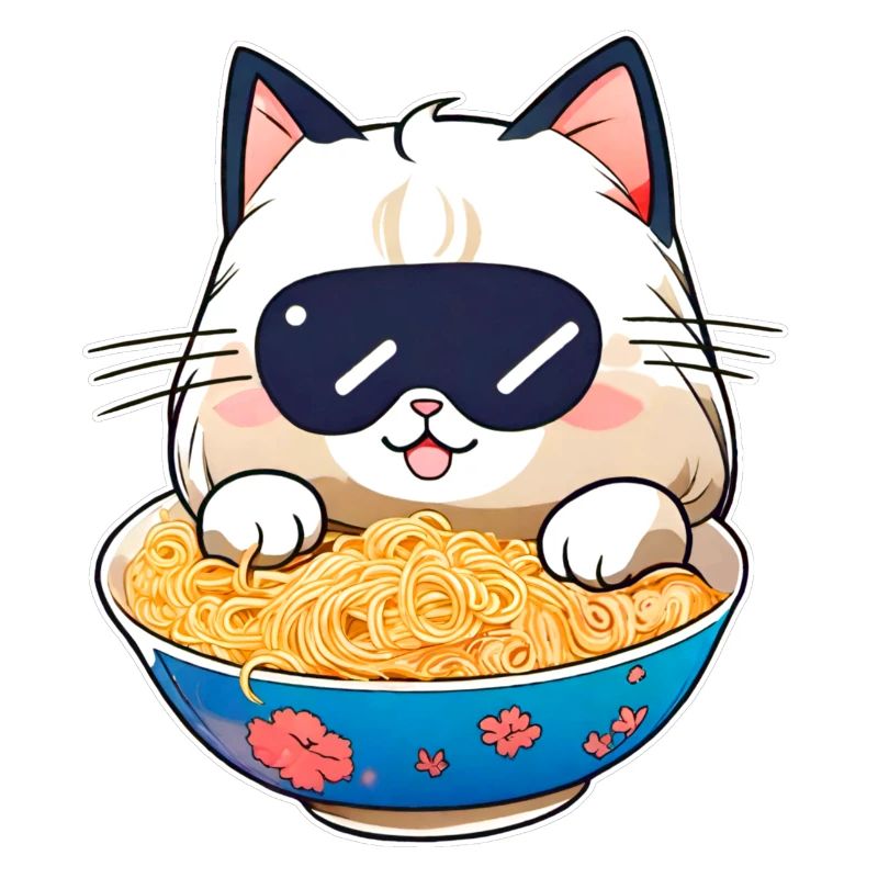 Chat mignon avec soupe ramen
