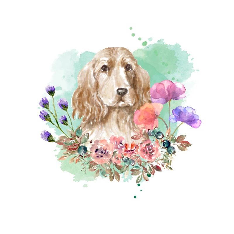 Cocker Spaniel Cottagecore Wasserfarben Blumen