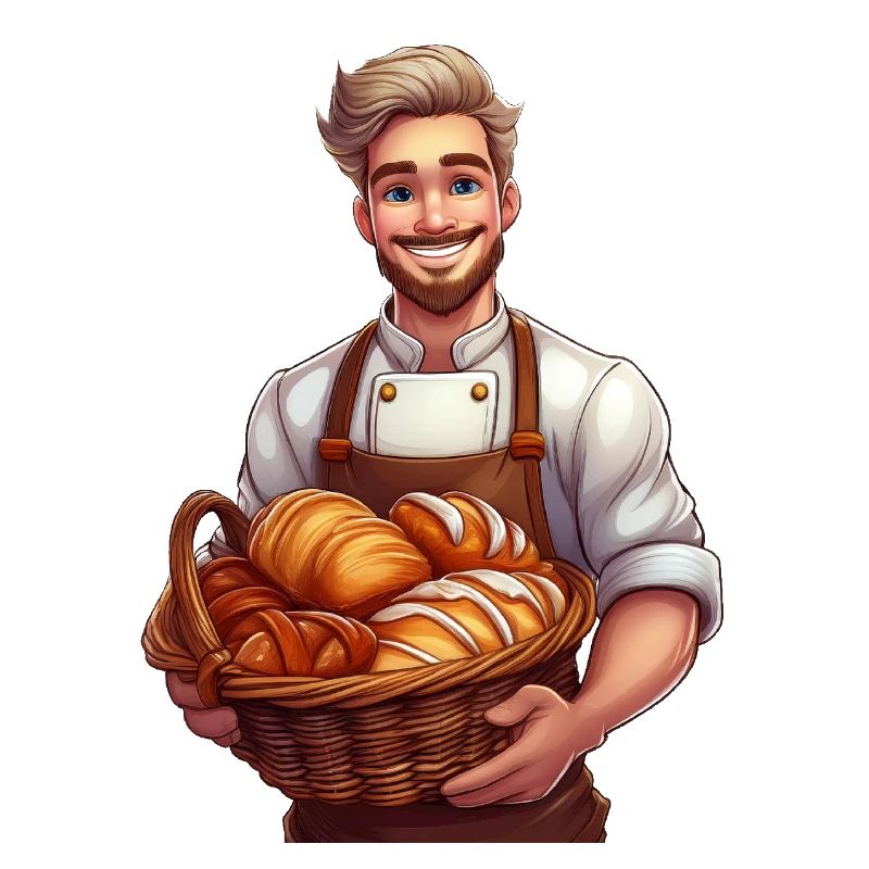 Ein Bäcker mit einem Korb voller Backwaren