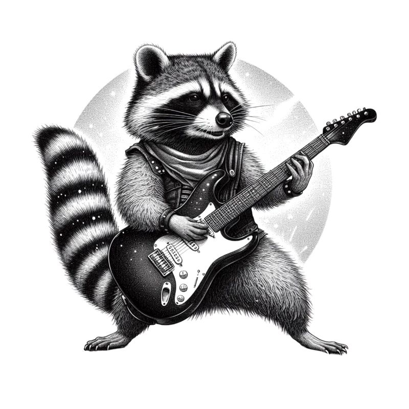 Waschbär mit E-Gitarre