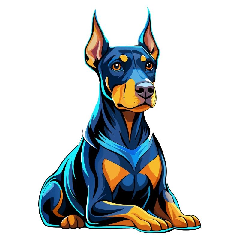 Dobermann sitzend mit Hundeblick