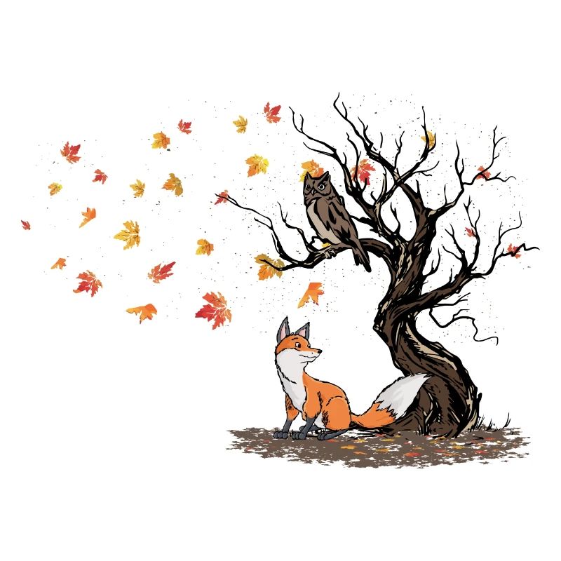 Fuchs Eule Im Herbst Baum Ahorn Eiche Blätter