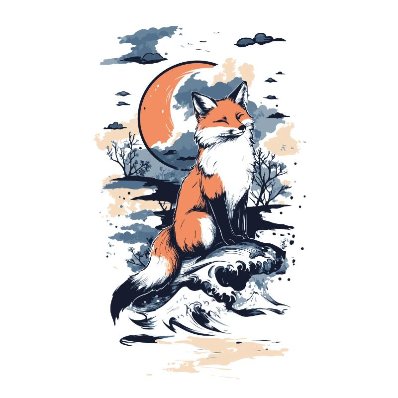 Fox Comic Style with Moon