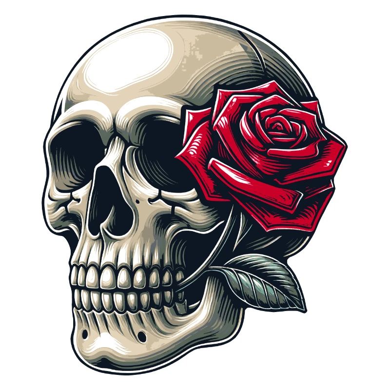Skull with rose between the teeth