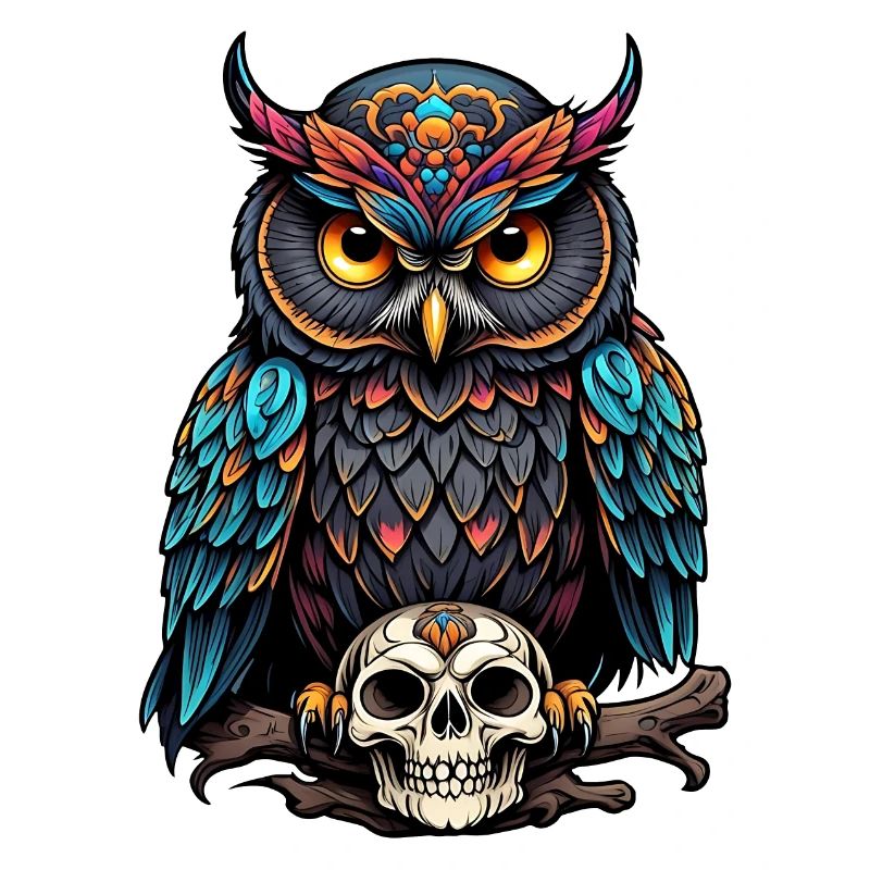 Dekorative bunte Eule mit Schädel