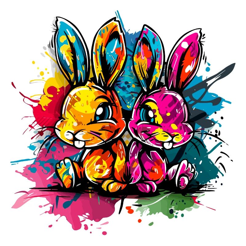 Deux lapins dans un style graffiti coloré