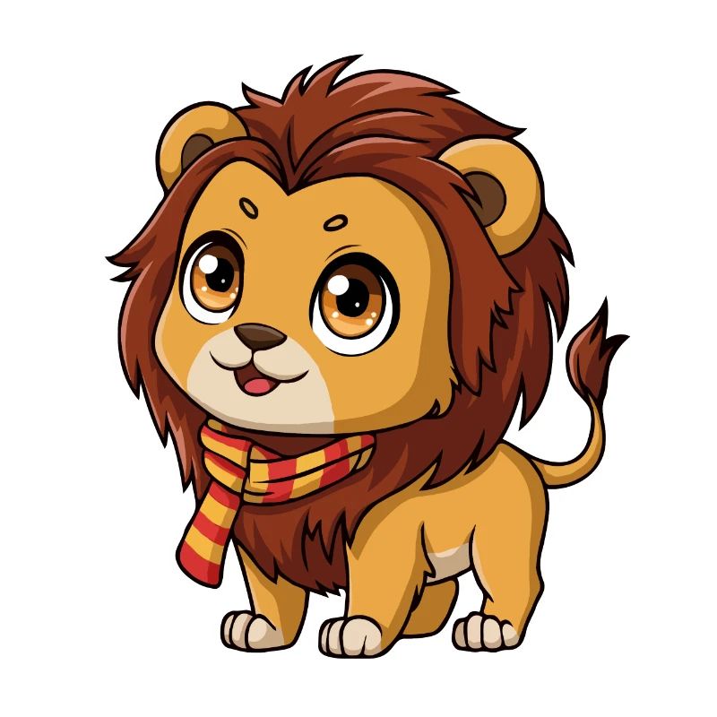 Lion mignon avec écharpe rouge et jaune
