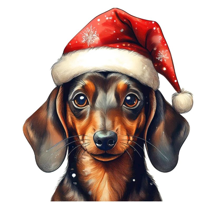 Teckel mignon avec chapeau de Noël