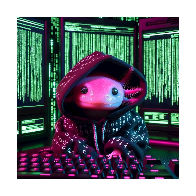 Cyber axolotl in digital code look