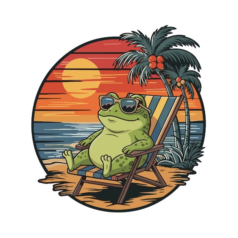 Funny Frog on Beach Summer Vacation Sunset